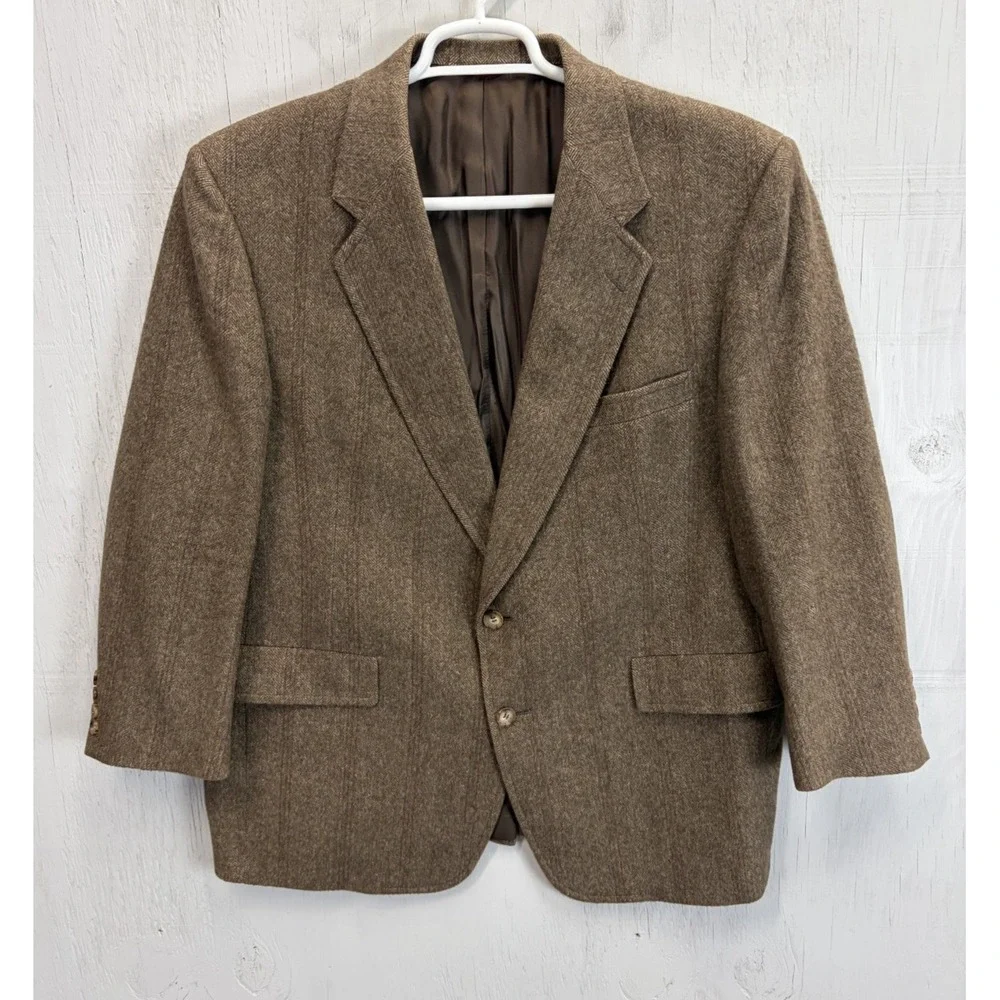 Mens Hart Schaffner & Marx Herringbone Sport Coat Jacket Size 48S Brown
